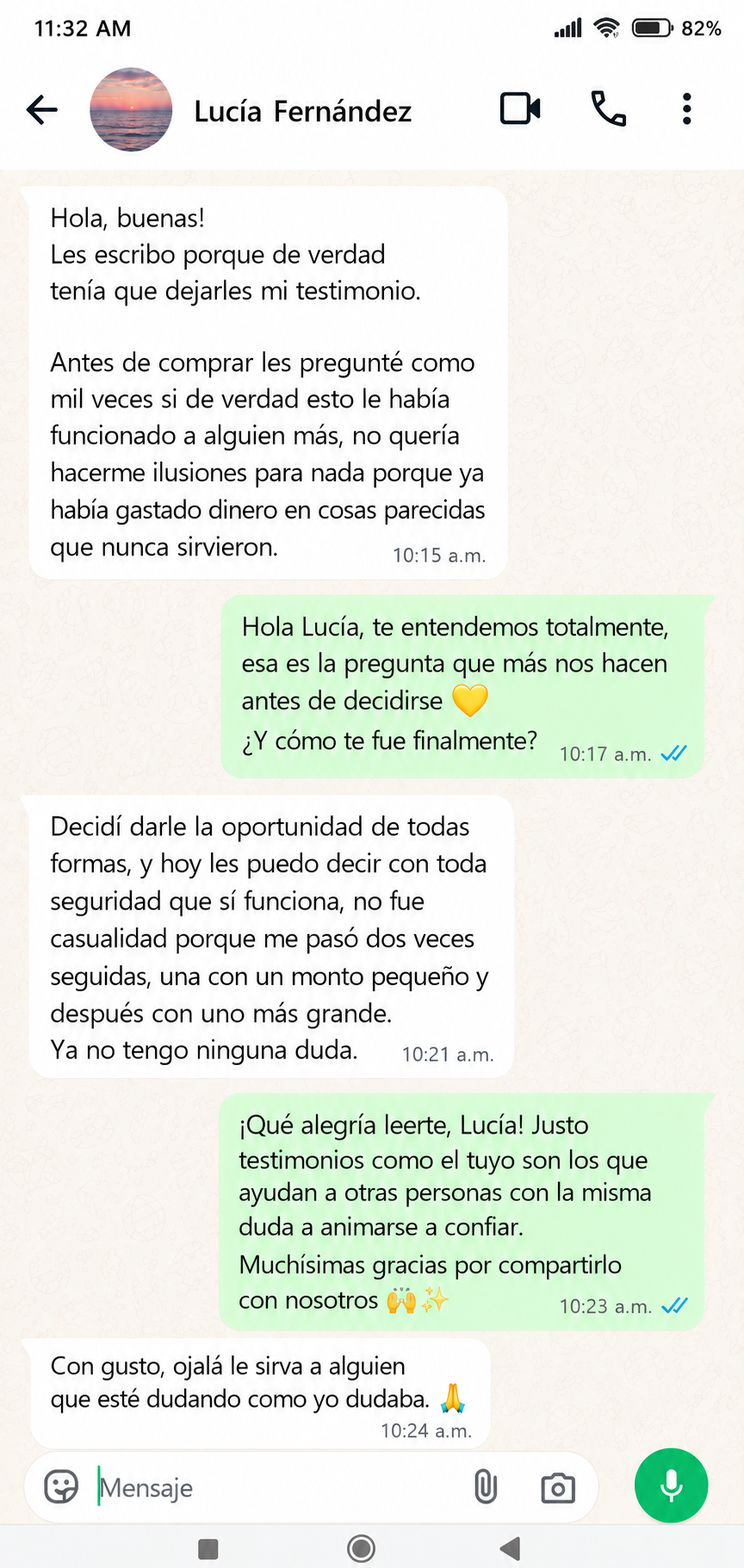 Testimonio real de cliente 5 por WhatsApp